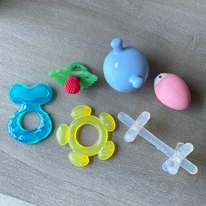 Assorted teething toys, gently used and sanitized